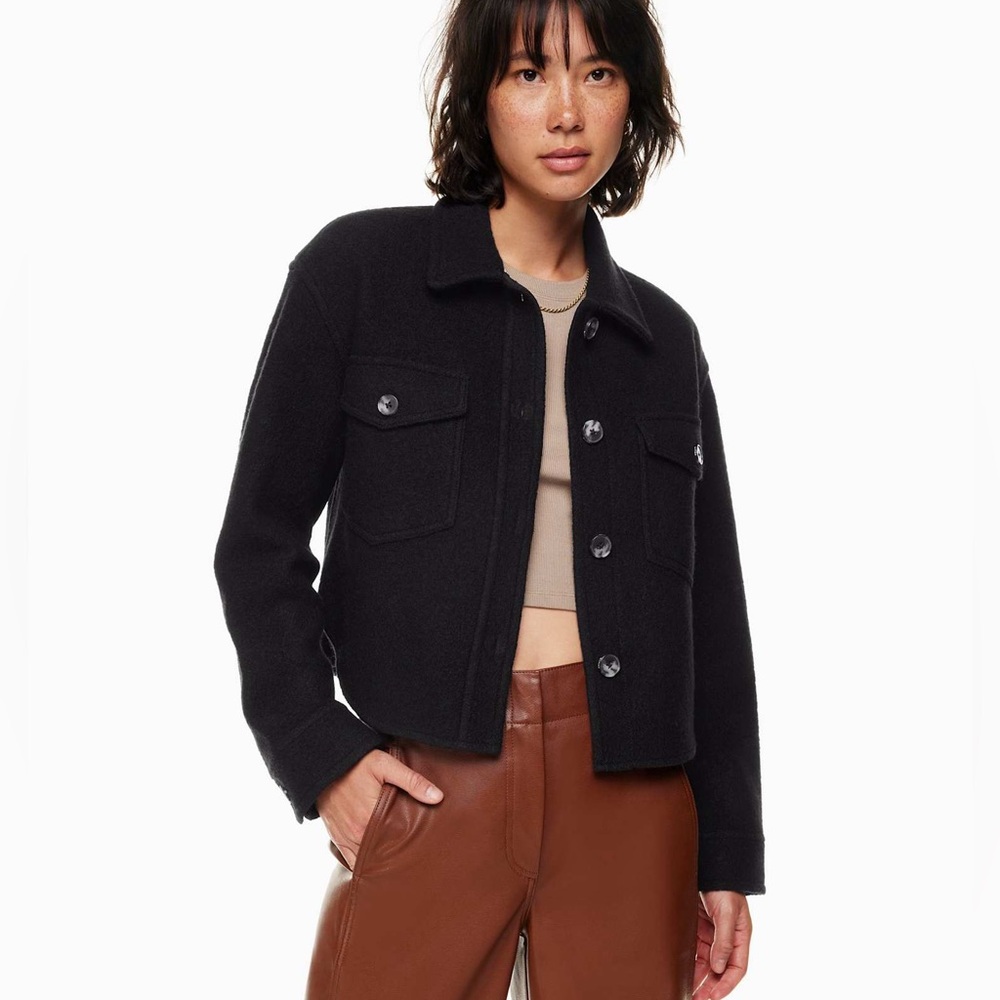 Wilfred Free The Ganna Cropped Shirt Jacket Wool Size SMALL color BLACK